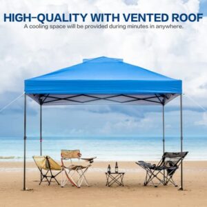 Tunbne 10'x10' Pop Up Canopy Tent with Vented Roof, Instant Shade Canopy for Parties Beach Outdoor, One Push Easy Setup Tent with Wheeled Frame Heavy Duty and Storage Case, 8 Stakes, 4 Ropes (Blue)