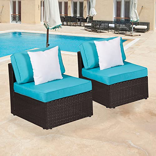 kinbor 2 Piece Patio Backyard Furniture Sets Rattan Sectional Sofa with Washable Couch Cushions (Loveseats Turquoise)