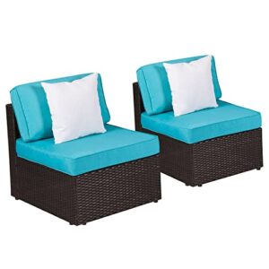kinbor 2 Piece Patio Backyard Furniture Sets Rattan Sectional Sofa with Washable Couch Cushions (Loveseats Turquoise)