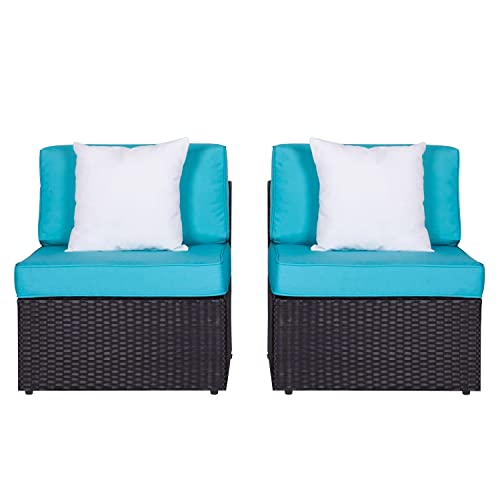 kinbor 2 Piece Patio Backyard Furniture Sets Rattan Sectional Sofa with Washable Couch Cushions (Loveseats Turquoise)