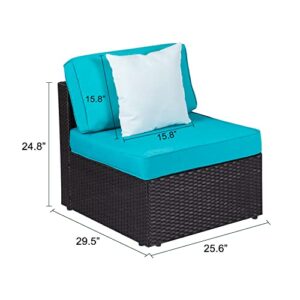 kinbor 2 Piece Patio Backyard Furniture Sets Rattan Sectional Sofa with Washable Couch Cushions (Loveseats Turquoise)