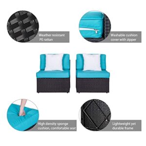 kinbor 2 Piece Patio Backyard Furniture Sets Rattan Sectional Sofa with Washable Couch Cushions (Loveseats Turquoise)