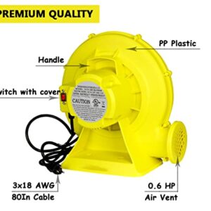 Air Blower, 0.6 Hp Bounce House Blower, 450 Watt Air Blower for Inflatables Bouncy Castle Slide House Jumper (0.6HP/450W)