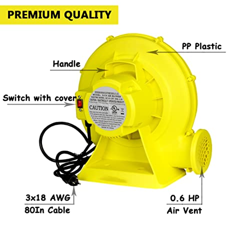 Air Blower, 0.6 Hp Bounce House Blower, 450 Watt Air Blower for Inflatables Bouncy Castle Slide House Jumper (0.6HP/450W)