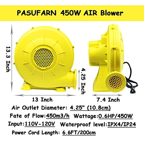 Air Blower, 0.6 Hp Bounce House Blower, 450 Watt Air Blower for Inflatables Bouncy Castle Slide House Jumper (0.6HP/450W)