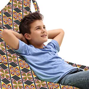 ambesonne ethnic lounger chair bag, bohemian style tribal geometric flower butterfly mosaic tile pattern harlequin, high capacity storage with handle container, lounger size, grey and mustard