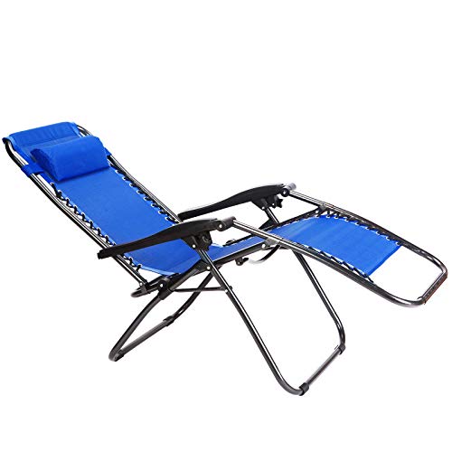 2-Pack Zero Gravity Outdoor Lounge Chairs Patio Adjustable Folding Reclining Chairs with Cup/Drink Utility Tray & Cell Phone Holder Blue