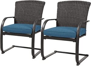 grand patio 2 pieces dining wicker chair set,outdoor dining set,steel frame rocking chair with cushion for conversation for yard,garden,backyard, deck,bistro(peacock blue)