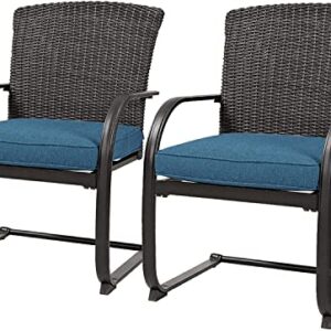 Grand patio 2 Pieces Dining Wicker Chair Set,Outdoor Dining Set,Steel Frame Rocking Chair with Cushion for Conversation for Yard,Garden,Backyard, Deck,Bistro(Peacock Blue)