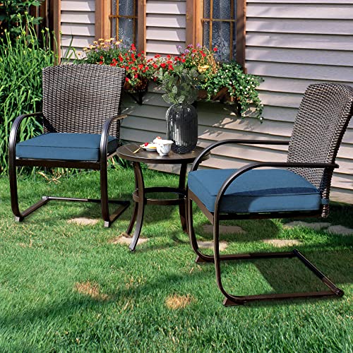 Grand patio 2 Pieces Dining Wicker Chair Set,Outdoor Dining Set,Steel Frame Rocking Chair with Cushion for Conversation for Yard,Garden,Backyard, Deck,Bistro(Peacock Blue)