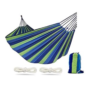camping hammock 550lb upgraded thickened 320g durable canvas fabric single hammocks with two anti roll balance beam and sturdy metal knot tree straps for camping, patio, backyard, outdoor (blue)…