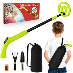 metal detector for kids, itayga adjustable kids metal detector(24″-35″), high accuracy coil professional waterproof foldable metal detector, very lightweight(only 0.88 pouds) for junior & youth, green