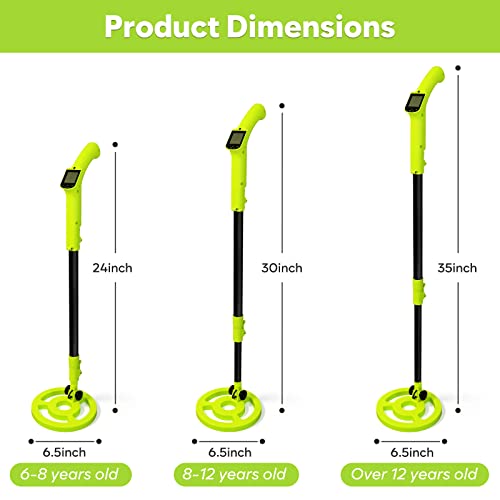 Metal Detector for Kids, iTayga Adjustable Kids Metal Detector(24"-35"), High Accuracy Coil Professional Waterproof Foldable Metal Detector, Very Lightweight(Only 0.88 Pouds) for Junior & Youth, Green