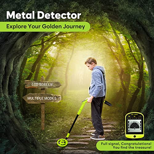 Metal Detector for Kids, iTayga Adjustable Kids Metal Detector(24"-35"), High Accuracy Coil Professional Waterproof Foldable Metal Detector, Very Lightweight(Only 0.88 Pouds) for Junior & Youth, Green