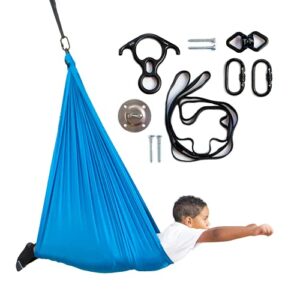harkla rotary sensory swing with swivel – indoor swing for kids with adhd, sensory toys for autistic children – rock climbing rated hardware and soft nylon fabric for calming effect, holds up to 200lb