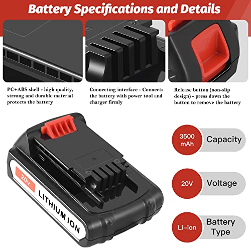 HUSUE 3.0Ah 20V LBXR20 Replacement Battery for Black and Decker 20V Lithium Battery Compatible with LBXR20 LBXR2020 LBXR20 LB20 LBX20 LB2X4020, 2Pack