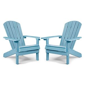 adirondack chairs set of 2 plastic weather resistant, outdoor chairs 5 steps easy installation, like real wood, widely used in outdoor, patio, fire pit, deck, outside, garden, campfire chairs (blue)