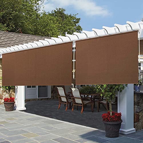 HENG FENG Outdoor Roller Shade Cordless 6'W x 6'H Brown Exterior Patio Shades Roll Up Outdoor Blinds for Porch Gazebo Pergola Backyard Deck