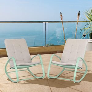 phi villa outdoor patio metal rocking chair, padded modern rocker chairs with cushion, support 301lbs for porch, deck, balcony or indoor use (2pcs, green)