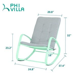 PHI VILLA Outdoor Patio Metal Rocking Chair, Padded Modern Rocker Chairs with Cushion, Support 301lbs for Porch, Deck, Balcony or Indoor Use (2PCS, Green)