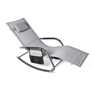 wostore rocking lounger patio chaise sunbathing chair with recliner movable sleep bed included pillow and breathable texteline farbic-grey