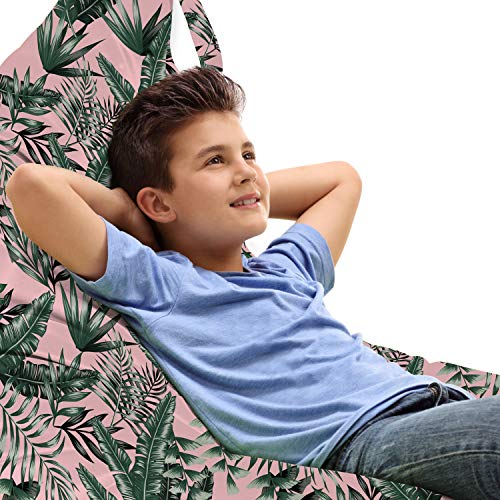 Ambesonne Foliage Lounger Chair Bag, Tropical Theme Exotic Banana Leaves Along Shadow in Green Tones on Pink Background, High Capacity Storage with Handle Container, Lounger Size, Multicolor