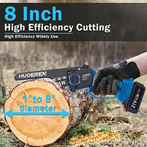 Mini Chainsaw Cordless 8 Inch,Huoeren Brushless Battery Powered Handheld Chainsaw with 2x4000mAh Battery, 2 Chains and Charger,Super Saw Small Chain Saws Electric for Tree Branch Cutting and Wood