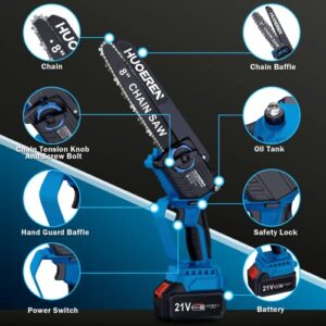 Mini Chainsaw Cordless 8 Inch,Huoeren Brushless Battery Powered Handheld Chainsaw with 2x4000mAh Battery, 2 Chains and Charger,Super Saw Small Chain Saws Electric for Tree Branch Cutting and Wood