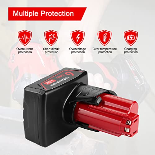 Ahomtikk 2Pack 12V 6.0Ah Replacement Battery for Milwaukee M12 Lithium ion Battery Compatible with XC 48-11-2440 48-11-2460 48-11-2420 48-11-2411 48-11-2402 Cordless Power Tools