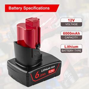 Ahomtikk 2Pack 12V 6.0Ah Replacement Battery for Milwaukee M12 Lithium ion Battery Compatible with XC 48-11-2440 48-11-2460 48-11-2420 48-11-2411 48-11-2402 Cordless Power Tools