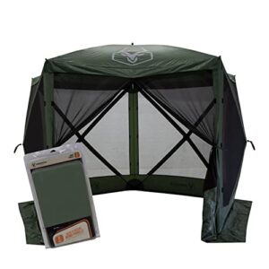 gazelle tents™, g5 5-sided portable gazebo, easy pop-up hub screen tent, waterproof, uv resistant, 4-person & table, alpine green, 85″ x 115″ x 106″, gk909 includes free 3 pack of wind panels