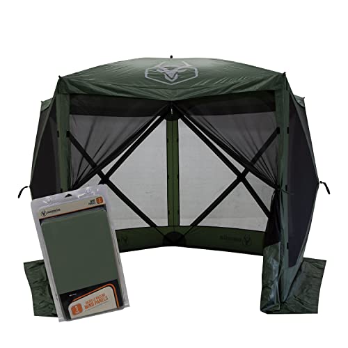 Gazelle Tents™, G5 5-Sided Portable Gazebo, Easy Pop-Up Hub Screen Tent, Waterproof, UV Resistant, 4-Person & Table, Alpine Green, 85" x 115" x 106", GK909 Includes FREE 3 pack of wind panels