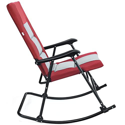 Tangkula Folding Rocking Chair, Foldable Camping Rocking Chair with Padded Seat High Back & Armrest, Support 350 lbs, Portable Chair for Indoor Outdoor Patio Lawn Backyard (1, Red)