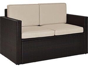 crosley furniture ko70092br-sa palm harbor outdoor wicker loveseat, brown with sand cushions