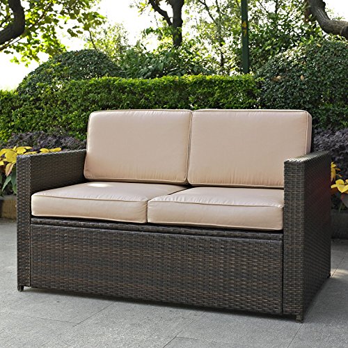 Crosley Furniture KO70092BR-SA Palm Harbor Outdoor Wicker Loveseat, Brown with Sand Cushions