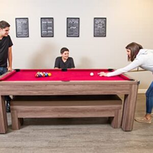 Hathaway Newport 7-ft Pool Table Tennis Combination with Dining Top, Two Storage Benches with Accessories - Driftwood