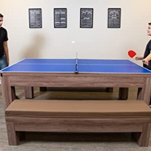 Hathaway Newport 7-ft Pool Table Tennis Combination with Dining Top, Two Storage Benches with Accessories - Driftwood