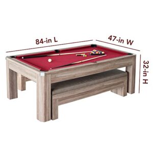 Hathaway Newport 7-ft Pool Table Tennis Combination with Dining Top, Two Storage Benches with Accessories - Driftwood