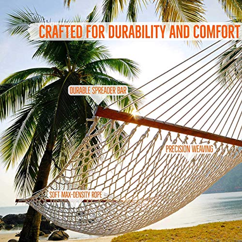 Castaway Living 13 ft. Double Traditional Hand Woven Cotton Rope Hammock with Free Extension Chains & Tree Hooks, Designed in The USA, Accommodates Two People with a Weight Capacity of 450 lbs.