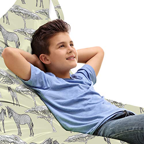 Ambesonne Safari Lounger Chair Bag, African Nature Illustration and Adult Zebras and Cubs Indigenous Tree Pattern, High Capacity Storage with Handle Container, Lounger Size, Pale Green Grey
