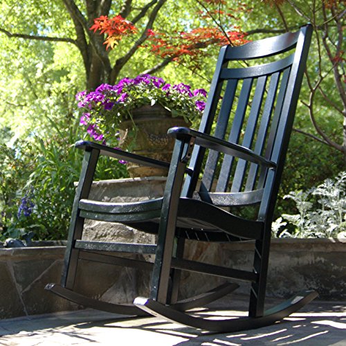 World's Finest Rocker Outdoor Rocking Chair - Wood Painted Glossy Black, Cushion Available