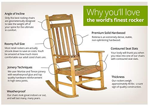 World's Finest Rocker Outdoor Rocking Chair - Wood Painted Glossy Black, Cushion Available