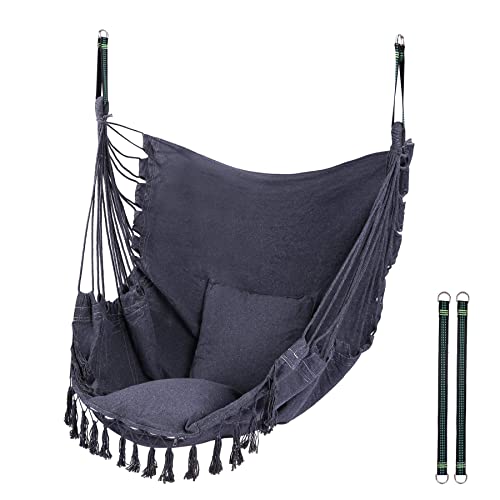 RedSwing Hanging Hammock Chair, Hanging Rope Swing with 2 Cushions and Hardware Kits, Quality Cotton Weave for Superior Comfort and Durability, Max Load 330Lbs