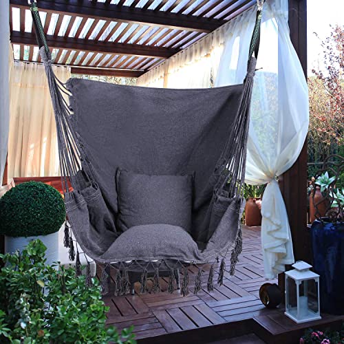 RedSwing Hanging Hammock Chair, Hanging Rope Swing with 2 Cushions and Hardware Kits, Quality Cotton Weave for Superior Comfort and Durability, Max Load 330Lbs