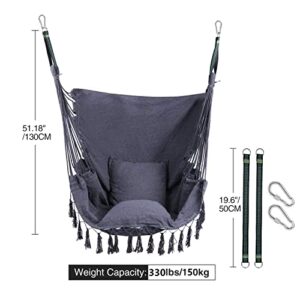 RedSwing Hanging Hammock Chair, Hanging Rope Swing with 2 Cushions and Hardware Kits, Quality Cotton Weave for Superior Comfort and Durability, Max Load 330Lbs