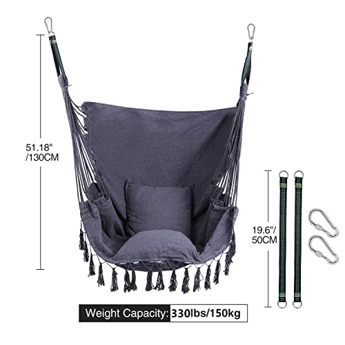 RedSwing Hanging Hammock Chair, Hanging Rope Swing with 2 Cushions and Hardware Kits, Quality Cotton Weave for Superior Comfort and Durability, Max Load 330Lbs