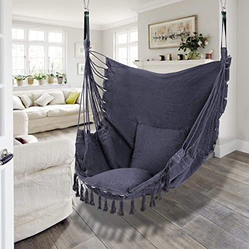 RedSwing Hanging Hammock Chair, Hanging Rope Swing with 2 Cushions and Hardware Kits, Quality Cotton Weave for Superior Comfort and Durability, Max Load 330Lbs