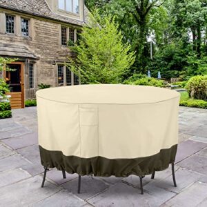 SunPatio Outdoor Furniture Cover Waterproof, Round Table and Chairs Cover for Patio Dining Set, All-Weather Outdoor Conversation Set Cover, Durable and Wind Resistant, Beige and Olive, 84"Dia x 30"H