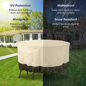 SunPatio Outdoor Furniture Cover Waterproof, Round Table and Chairs Cover for Patio Dining Set, All-Weather Outdoor Conversation Set Cover, Durable and Wind Resistant, Beige and Olive, 84"Dia x 30"H