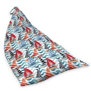 Ambesonne Nautical Lounger Chair Bag, Childish Hand Drawn Like Painting of Sail Boats and Sea Waves in Watercolor Effect, High Capacity Storage with Handle Container, Lounger Size, Multicolor